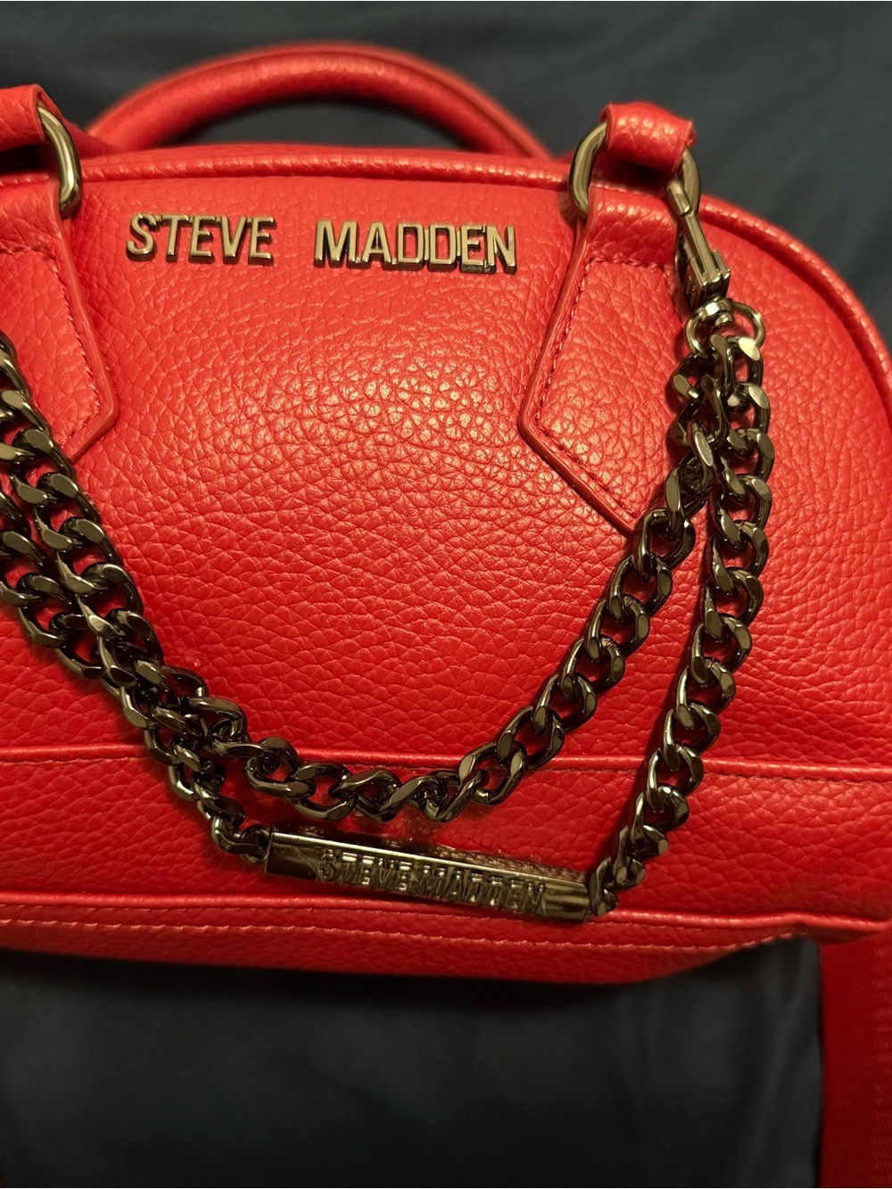 Steve Madden Red Pebbled Leather Chain-Handle Satchel